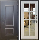 Металлическая входная дверь ТЕРМО Штамп-2 Муар коричневый Зеркало Малибу